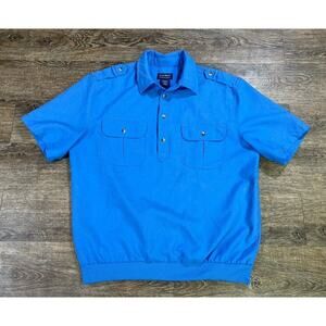 Vintage John Blair Shirt Mens Shirt Large Blue Short Sleeve Pockets Grandpa